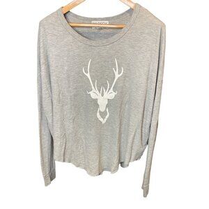 Wildfox Deer Gray Waffle Texture Oversized Slouchy Lightweight Shirt Sz M